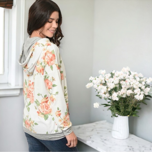 Gorgeous Ivory Floral Hoodie Sweatshirt - Picture 5 of 6